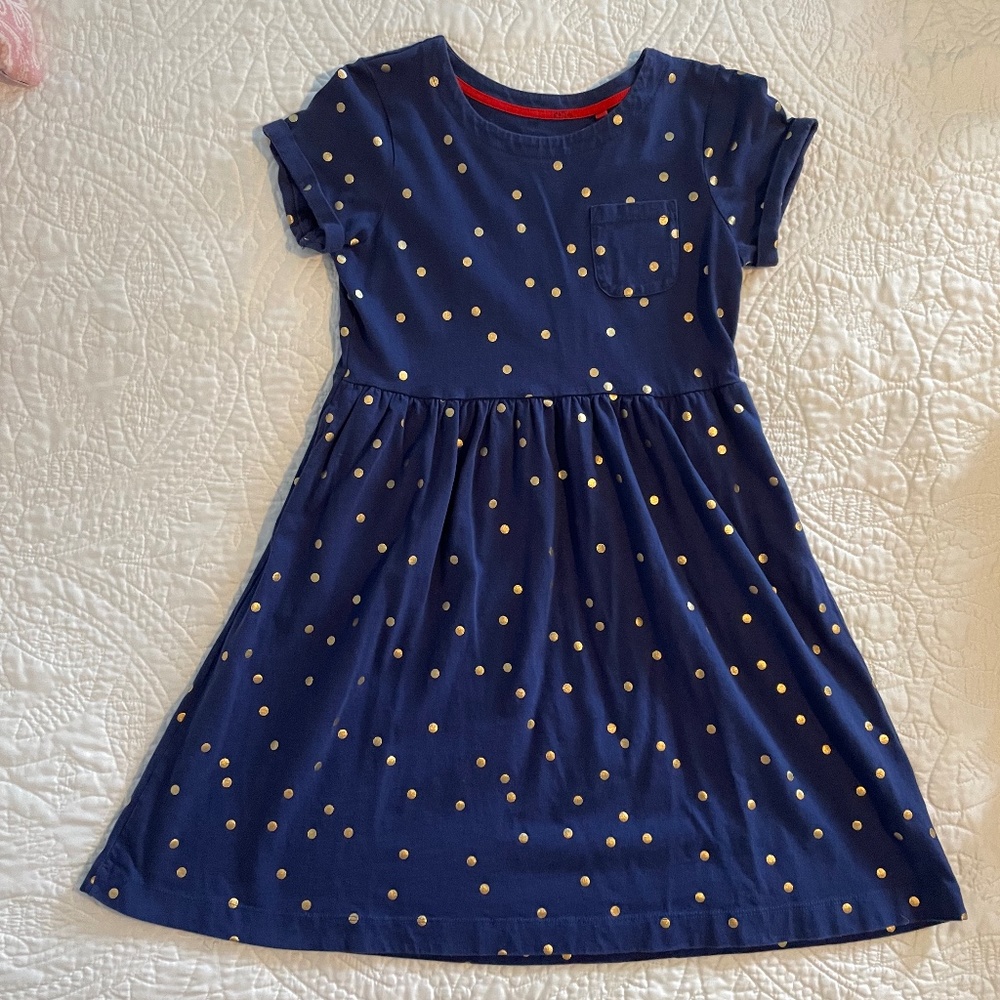 Mini Boden Blue and Gold Jersey Dress, size 11-12Y